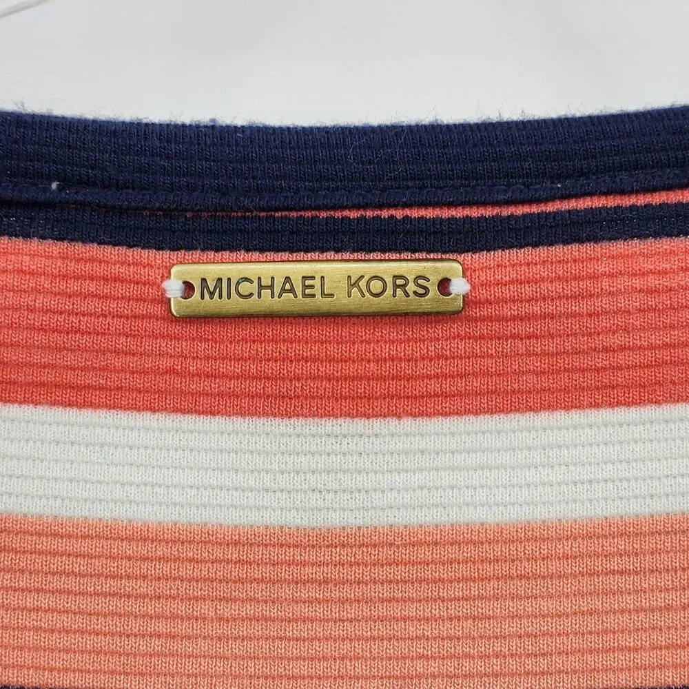 Michael Kors Drop Waist Dress Size XL Pink Blue Stripes Flounce Ruffle Preppy